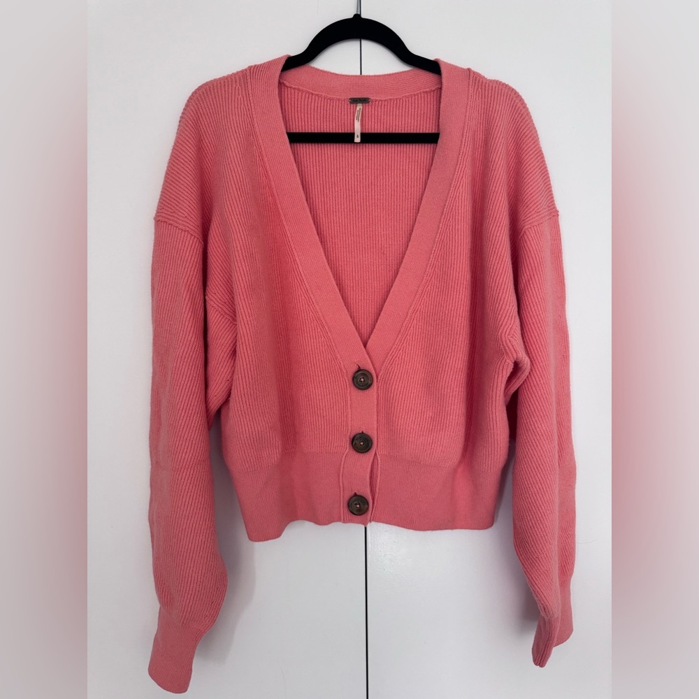 Free People Pink Cardigan Sweater with V-Neck